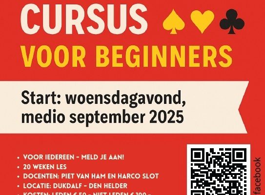 Altijd al Bridgen willen leren? Meldt u nu aan voor de Bridge Cursus!